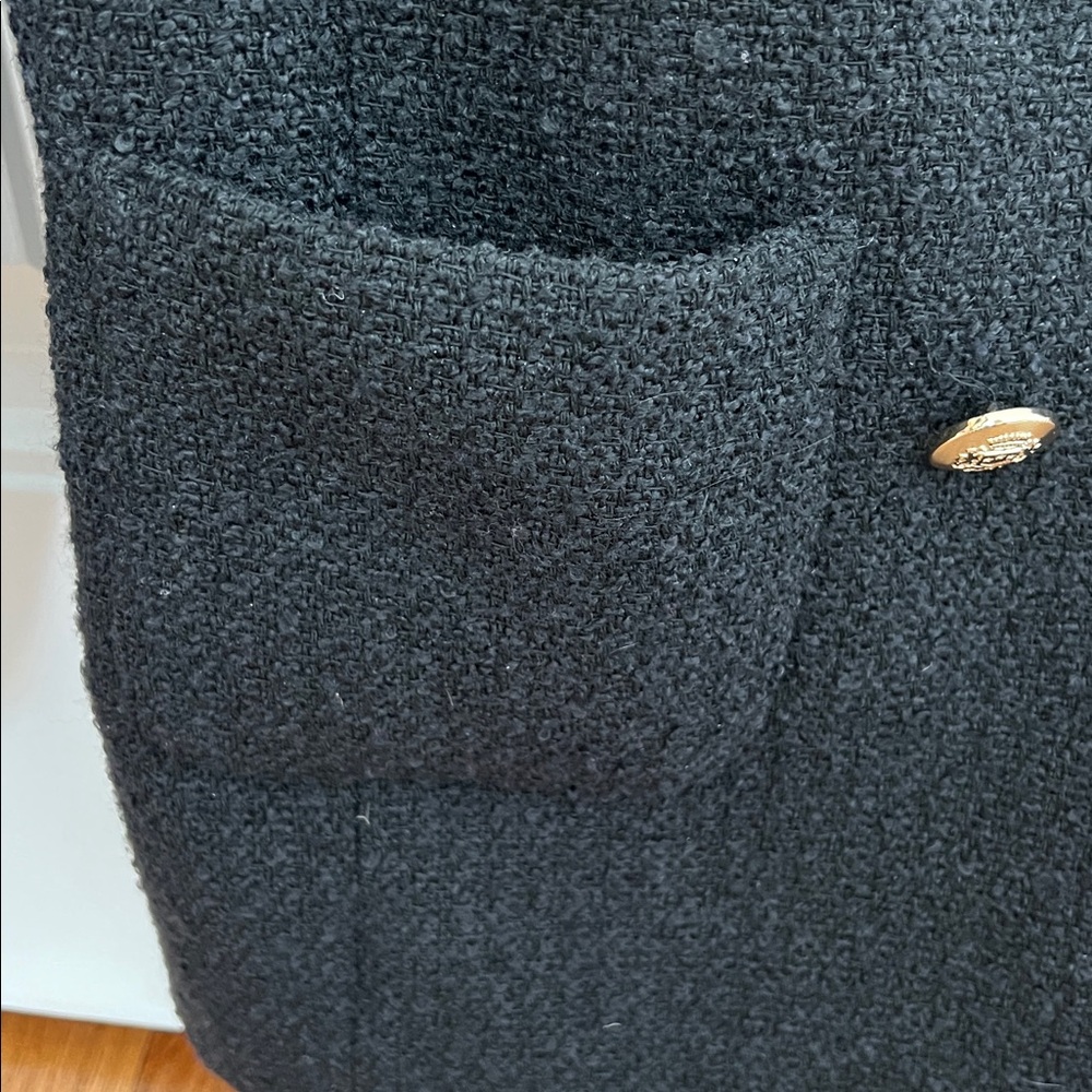 LOFT Black Double-Breasted Bouclé Pea Coat with Gold Buttons Size XXS Petite - Picture 4 of 6